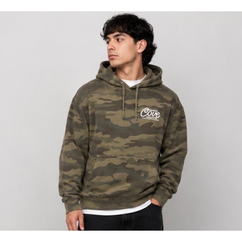 Cove California USA Mens Camo Hoodie Large Green Pullover Streetwear Sweatshirt